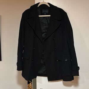 Men’s casual wool blend label single-breasted slim short coat (size - large)